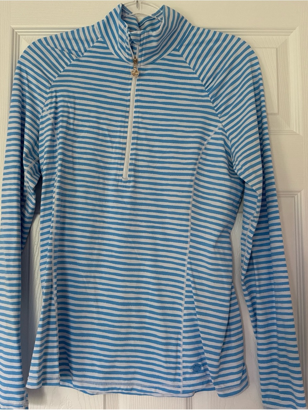 Lilly Pulitzer Blue & White Striped Quarter-Zip Pullover